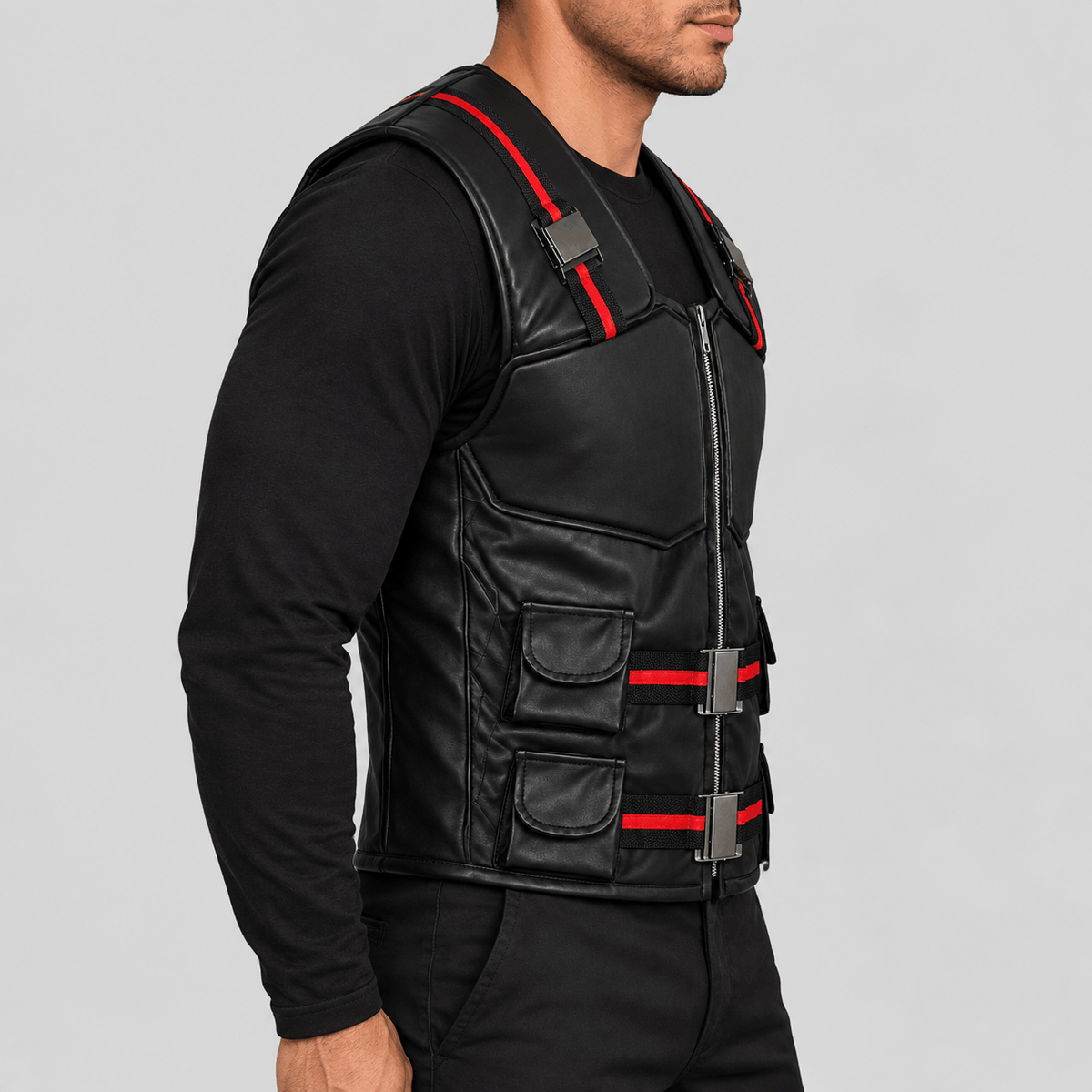 Men's Wesley Snipes Blade Halloween Black Tactical Leather Vest