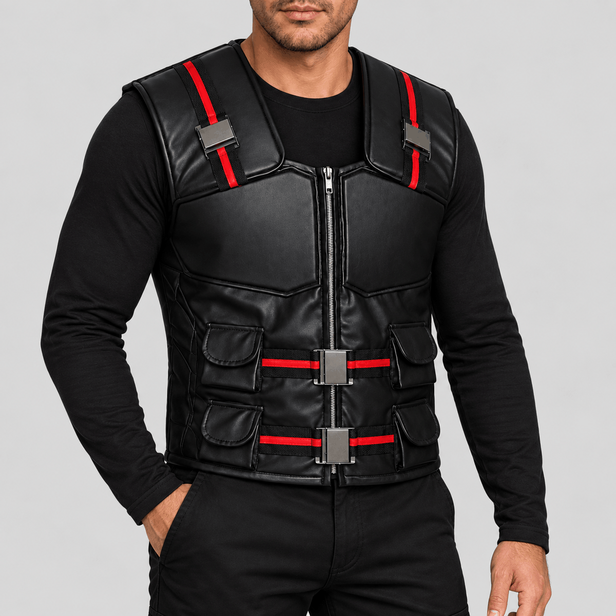 Men's Wesley Snipes Blade Halloween Black Tactical Leather Vest
