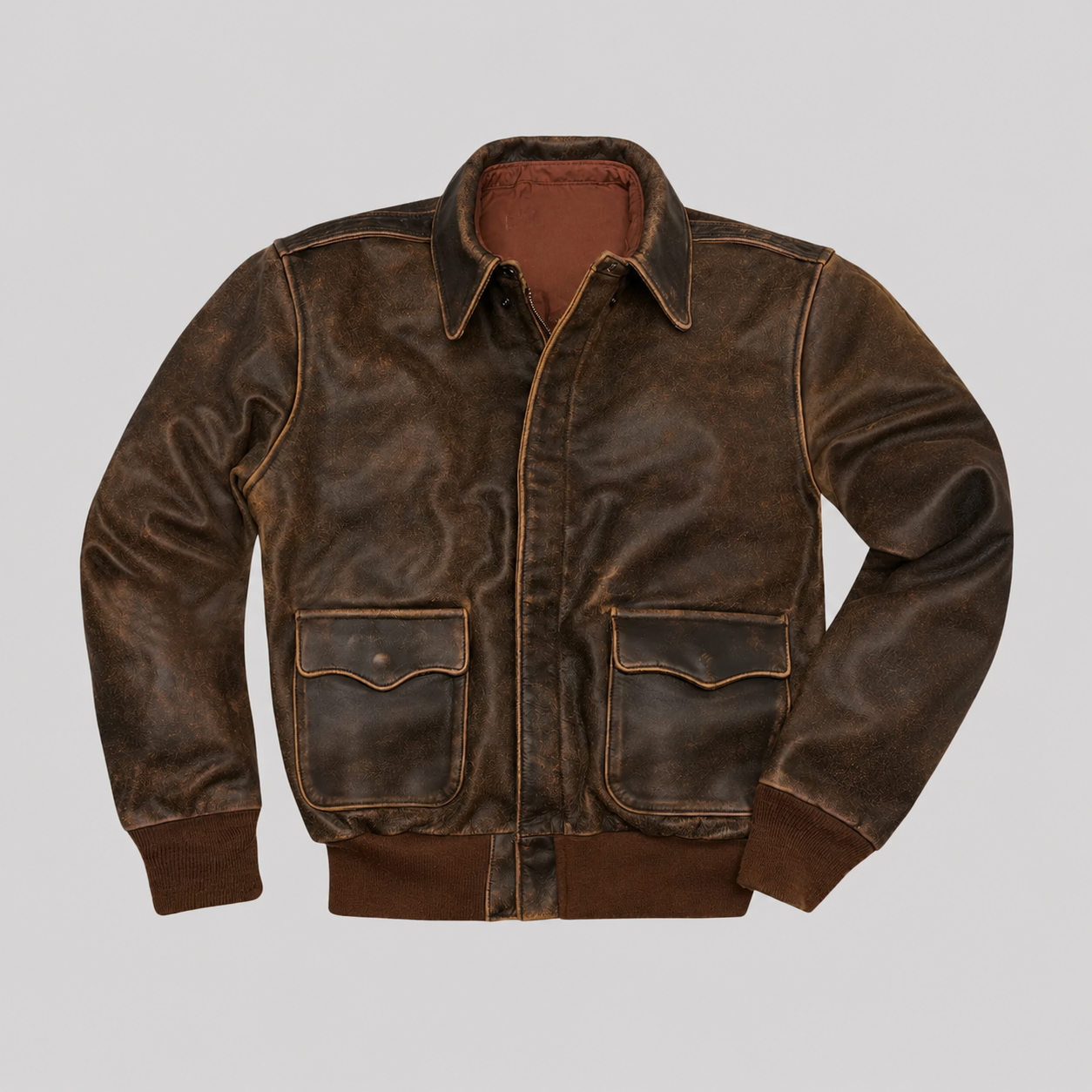 Men's Distressed Cowhide Leather Flight Jacket