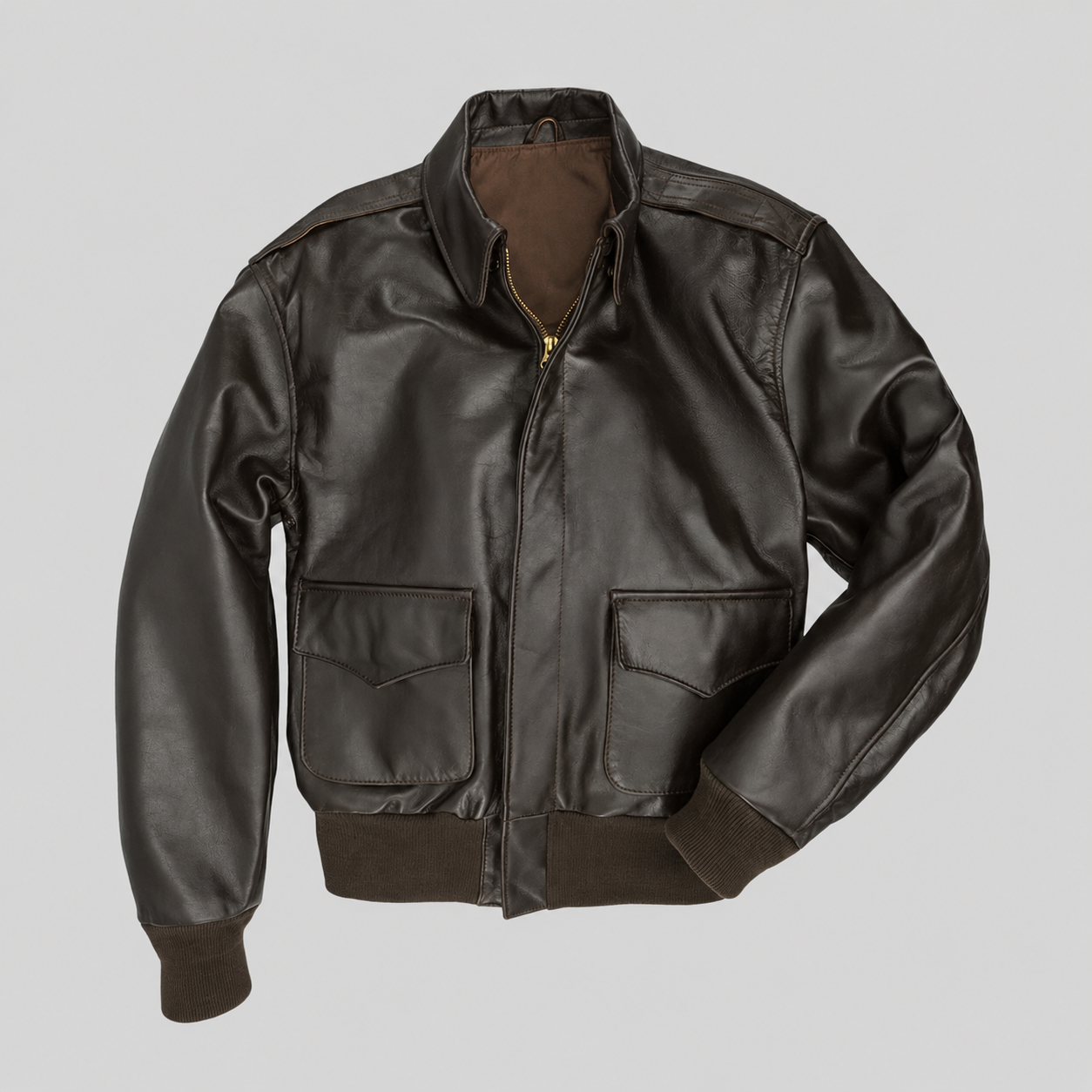 Men's Vintage Long Cowhide Leather Flight Jacket