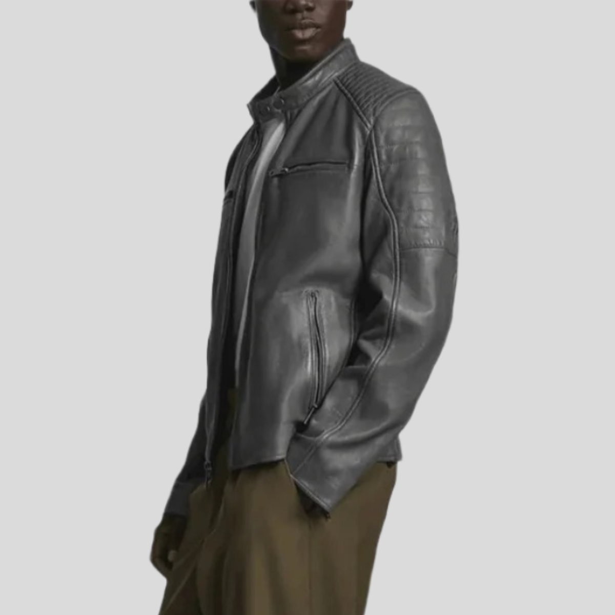 Men's Lance Collarless Leather Moto Jacket