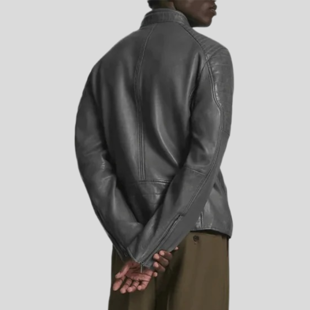 Men's Lance Collarless Leather Moto Jacket