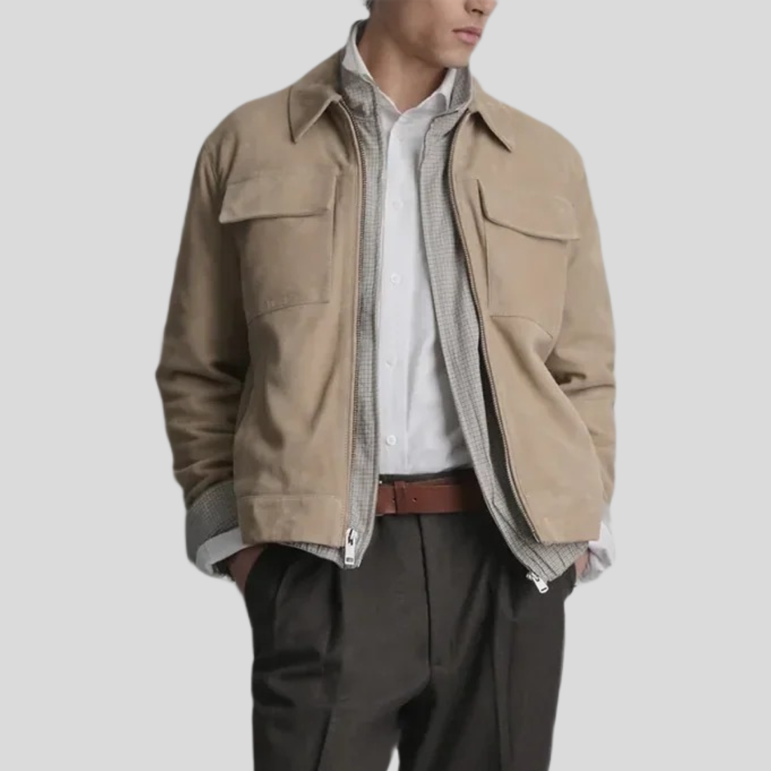 Men's Banks Suede Zip Shirt Jacket - Beige