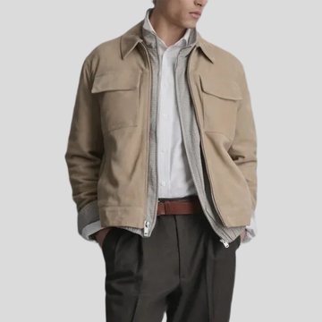 Men's Banks Suede Zip Shirt Jacket - Beige