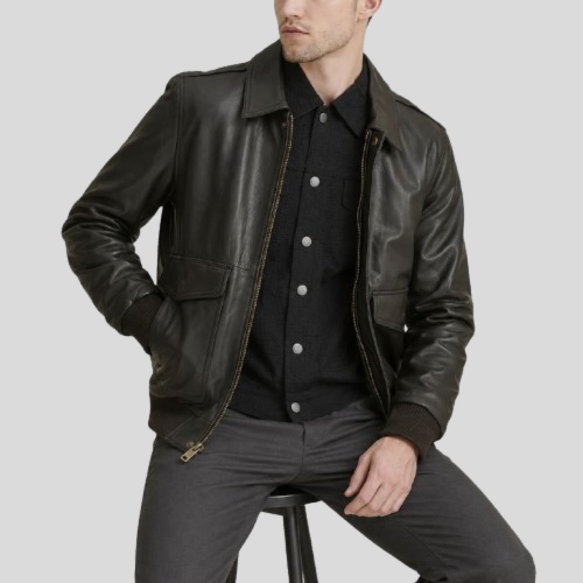 Men's Classic Sheepskin Leather Bomber Jacket