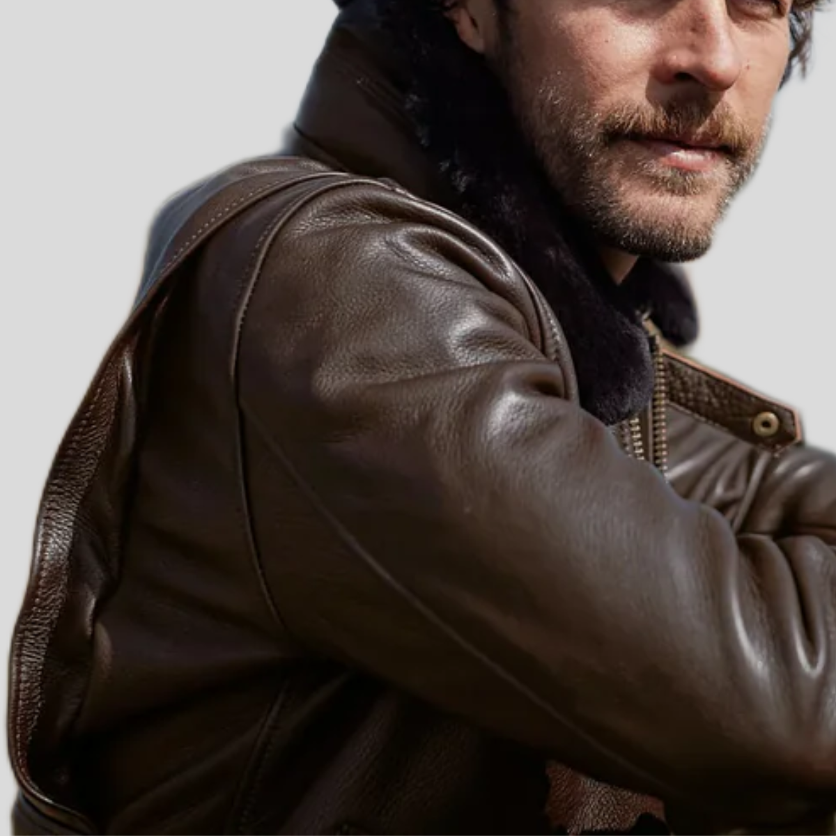 Men's Classic Leather Bomber Jacket