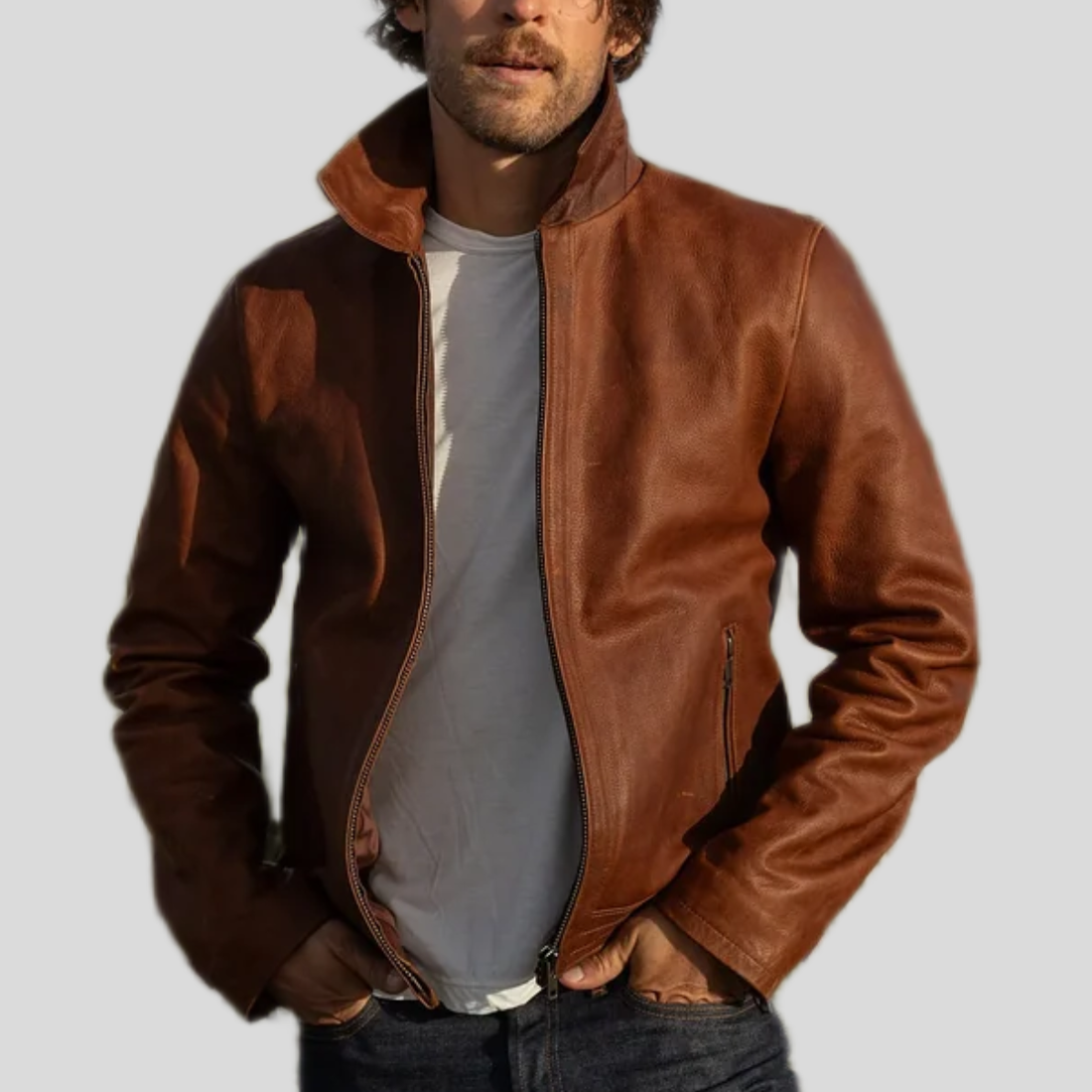 Men's Vintage Waxed Leather Riding Jacket - Brown