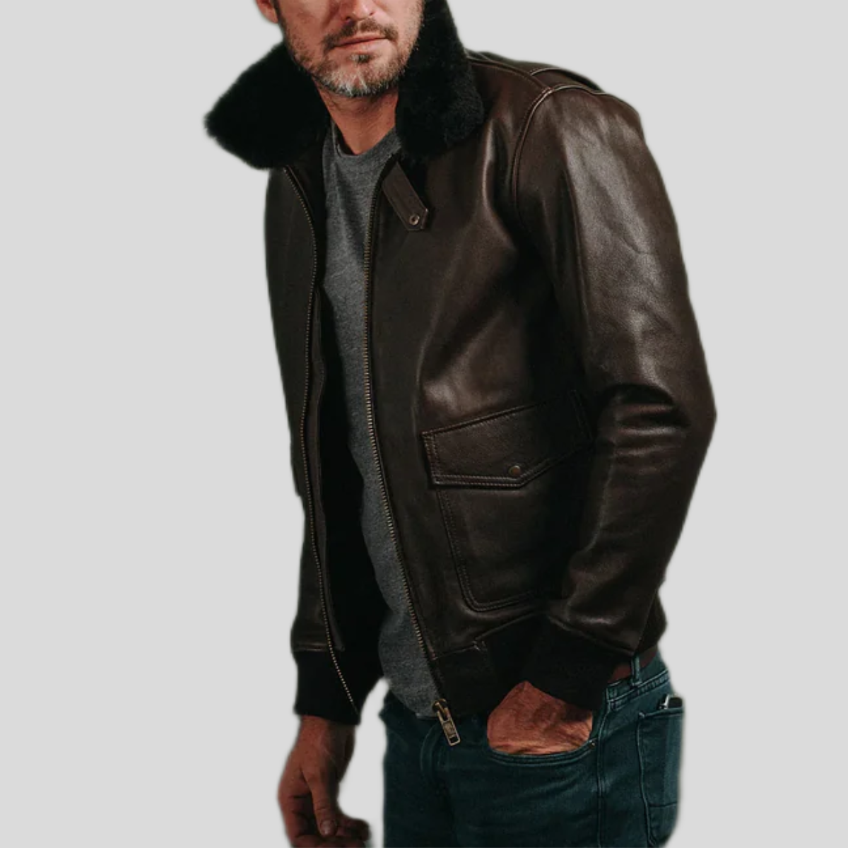 Men's Classic Leather Bomber Jacket