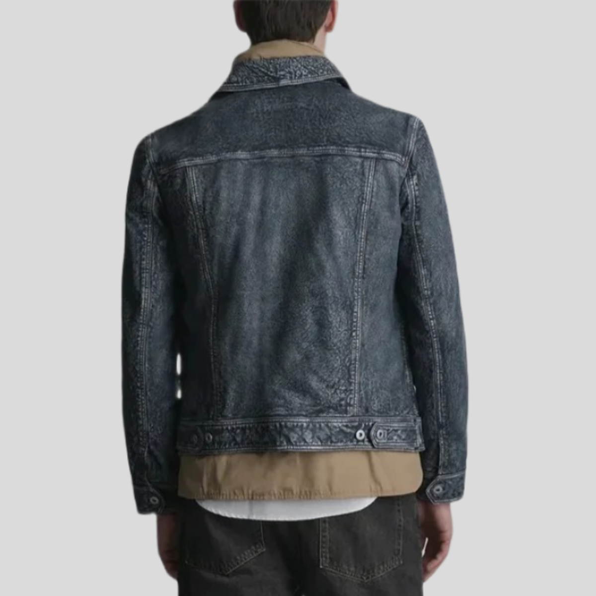 Men's Chase Leather Denim Trucker Jacket