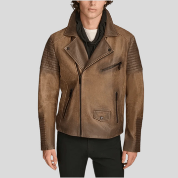 Men's Classic Leather Biker Moto Jacket - Brown