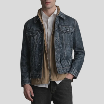 Men's Chase Leather Denim Trucker Jacket - Denim