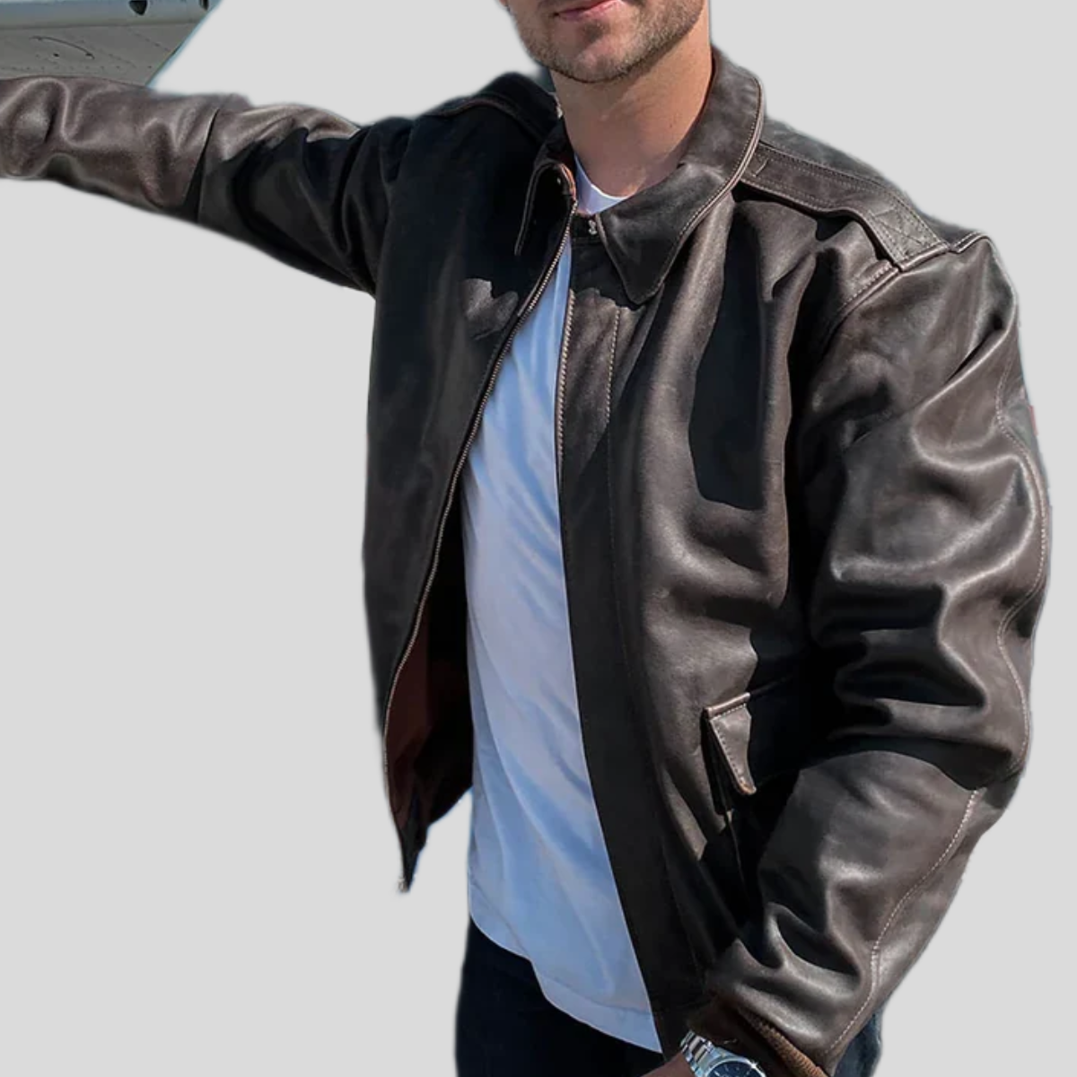 Men's Vintage Cowhide Leather Flight Bomber Jacket