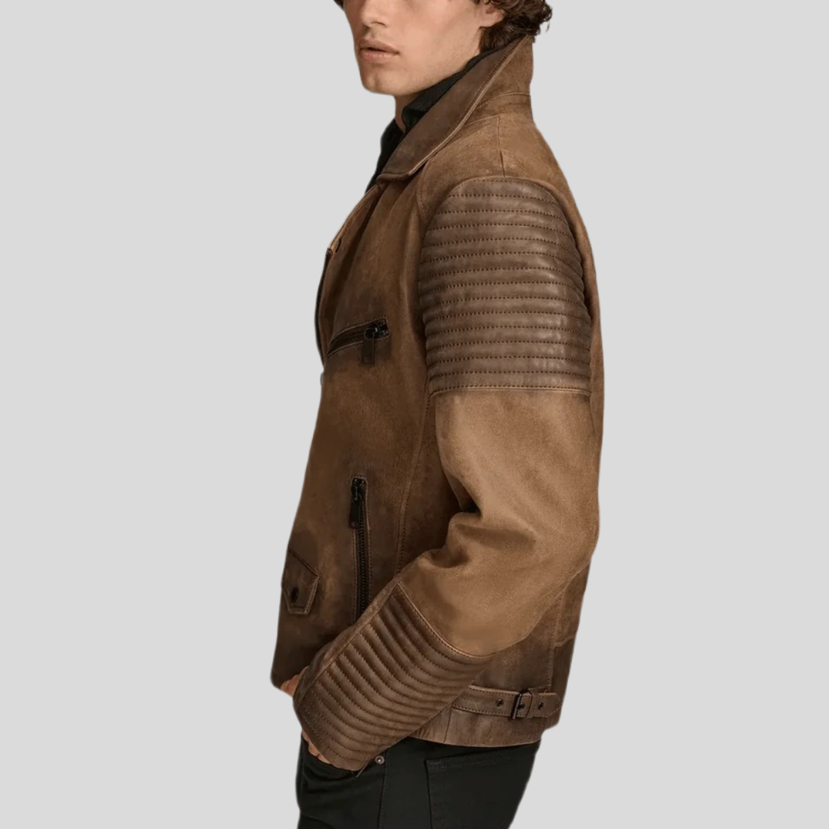 Men's Classic Leather Biker Moto Jacket