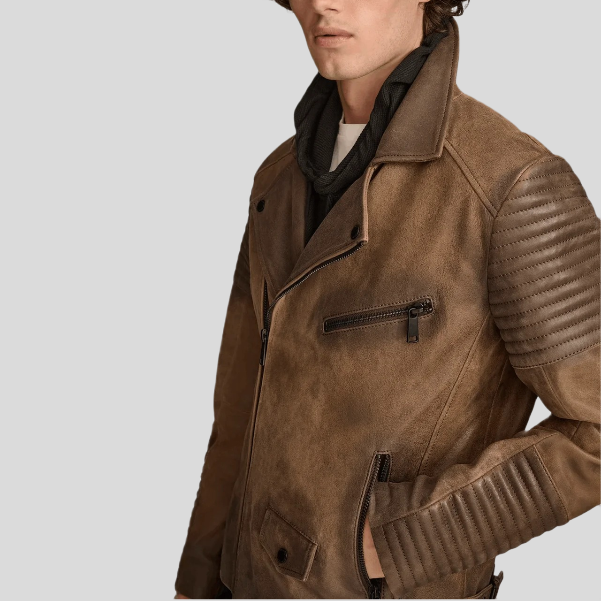 Men's Classic Leather Biker Moto Jacket