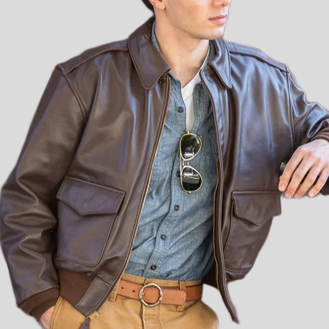Men's Classic Cowhide Leather Flight Jacket - Brown