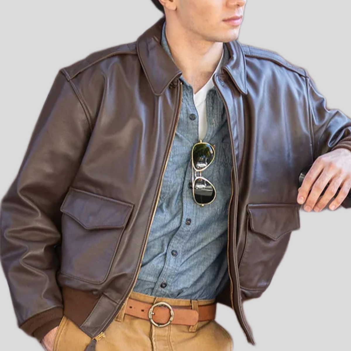Men's Classic Cowhide Leather Flight Jacket