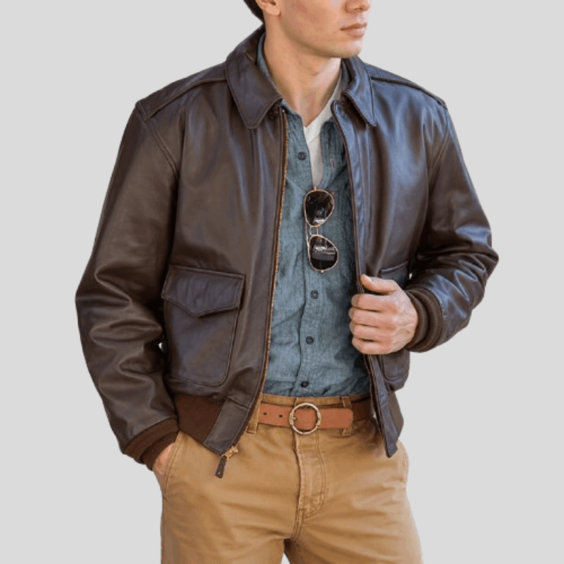 Men's Classic Cowhide Leather Flight Jacket - Brown