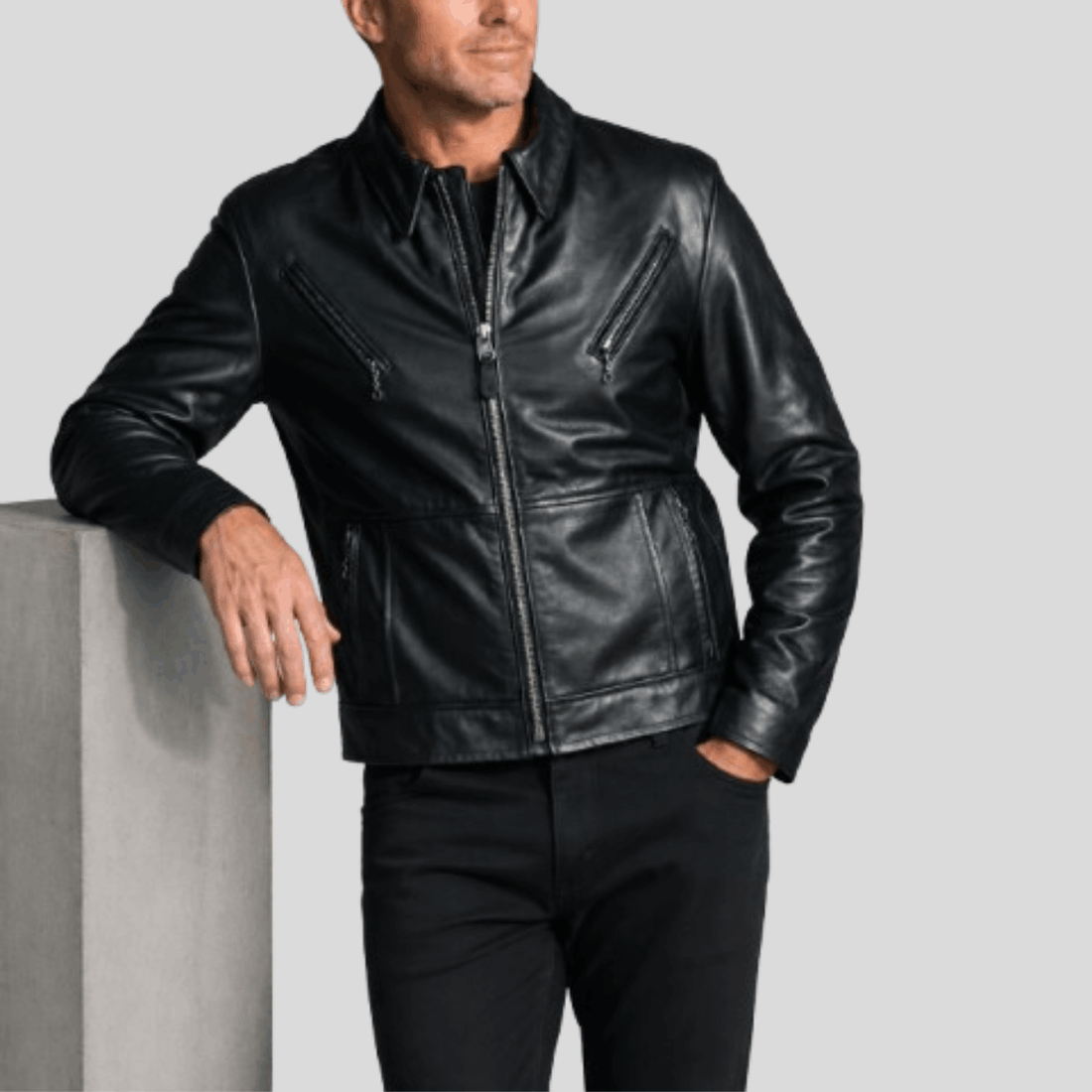 Men's Victory Rider Cowhide Leather Moto Jacket - Black