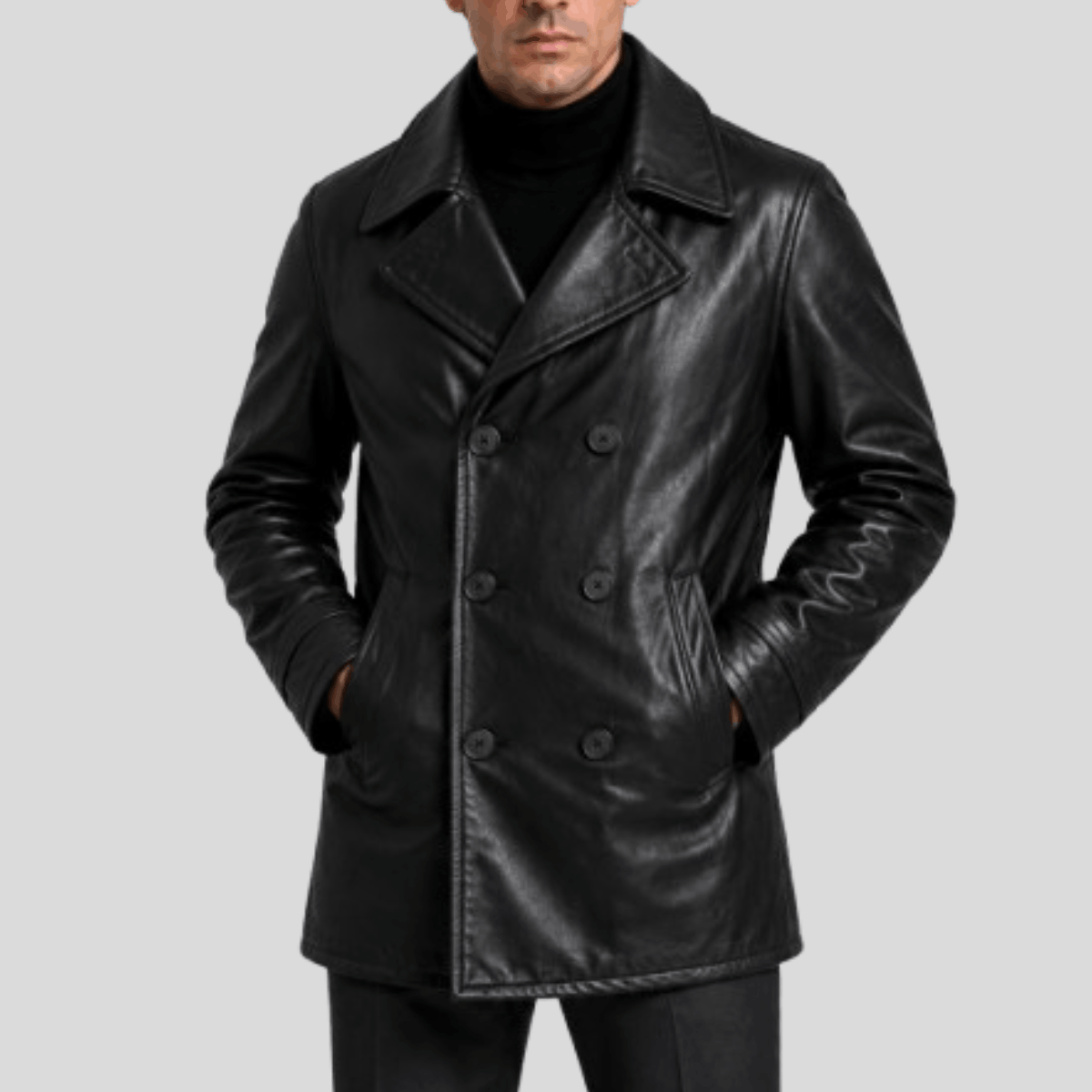 Men's Sheepskin Leather Peacoat Jacket