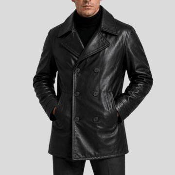 Men's Sheepskin Leather Peacoat Jacket