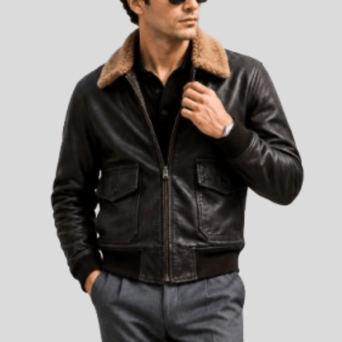 Men's Vintage Aviator Sheepskin Leather Flight Bomber Jacket