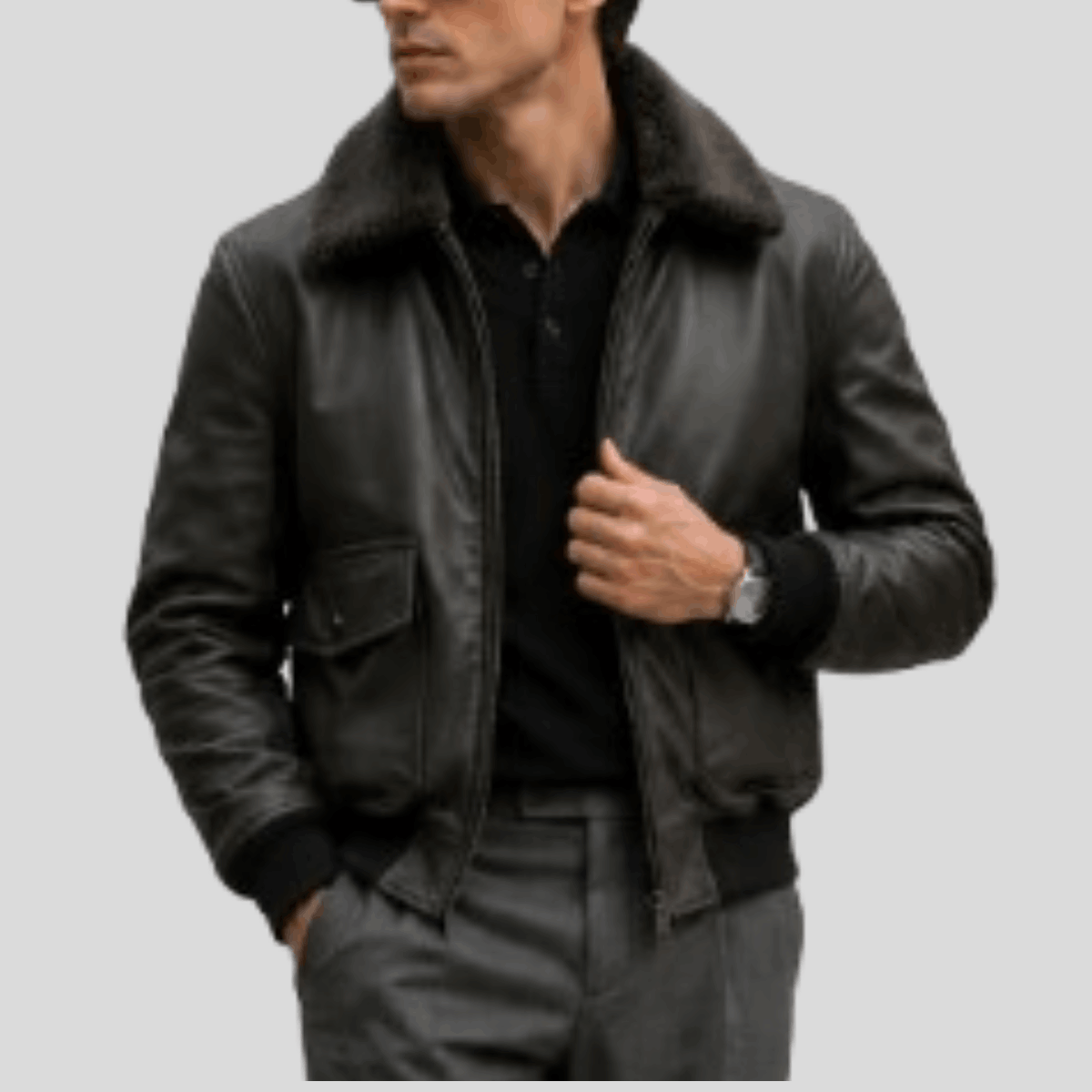 Men's Shadow sheepskin Leather Aviator Bomber Jacket