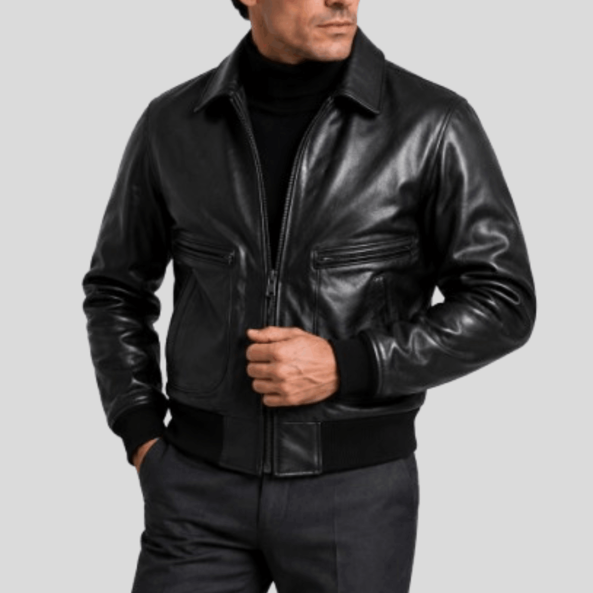 Men's Vintage Sheepskin Leather Flight Bomber Jacket
