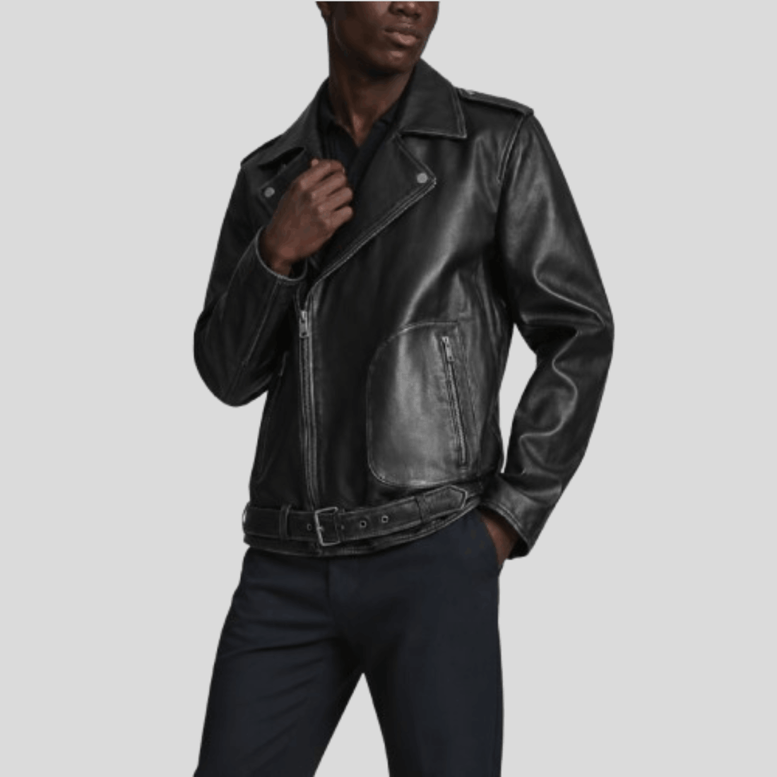 Premium Sheep Leather Moto Jacket - Black