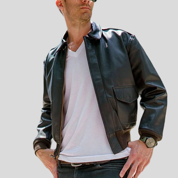 Men's Classic  sheepskin Leather Flight Jacket