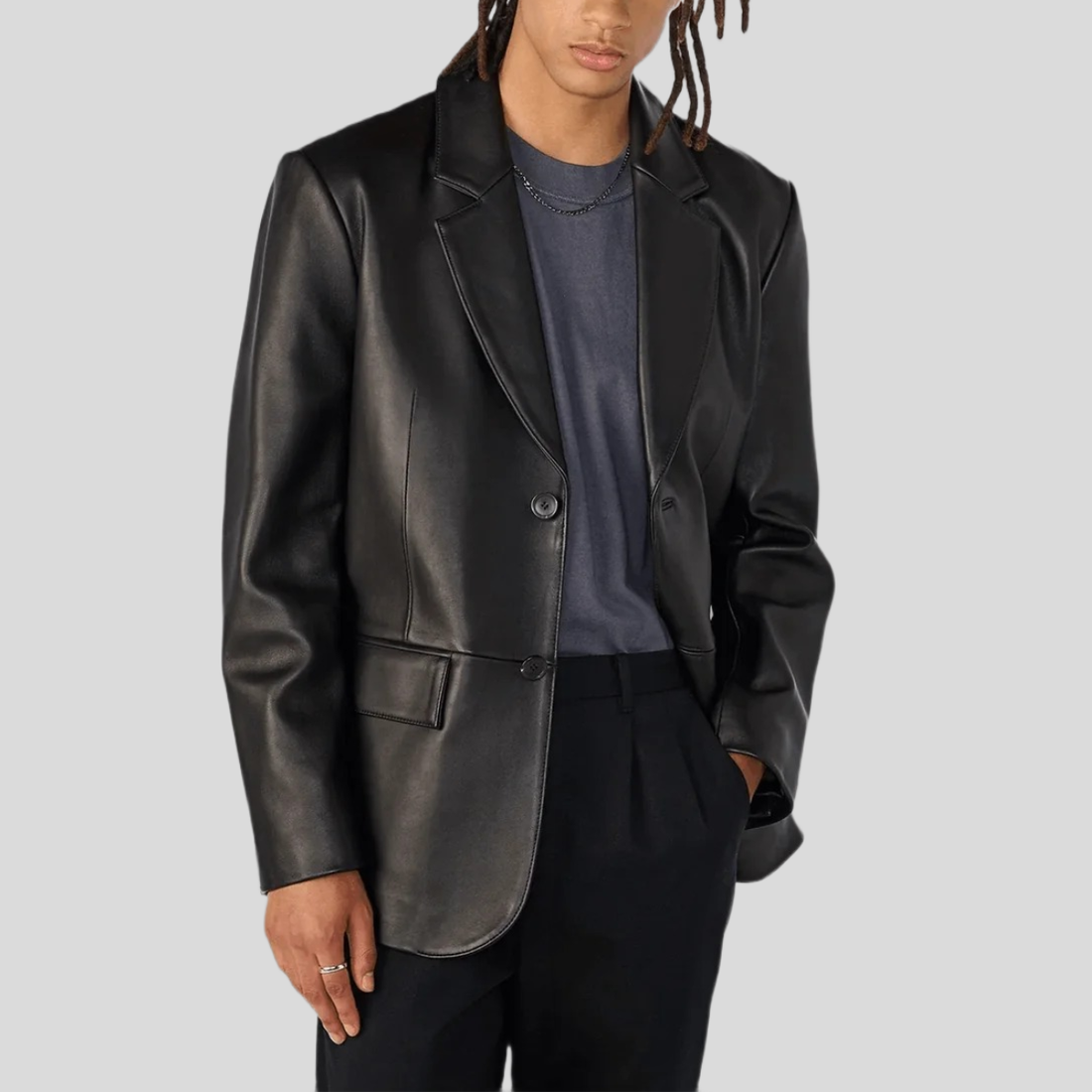 Men's Dylan Genuine Leather Blazer Jacket - Black
