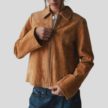 Women's Vintage 70s Tan Brown Suede Leather Western Jacket - Brown