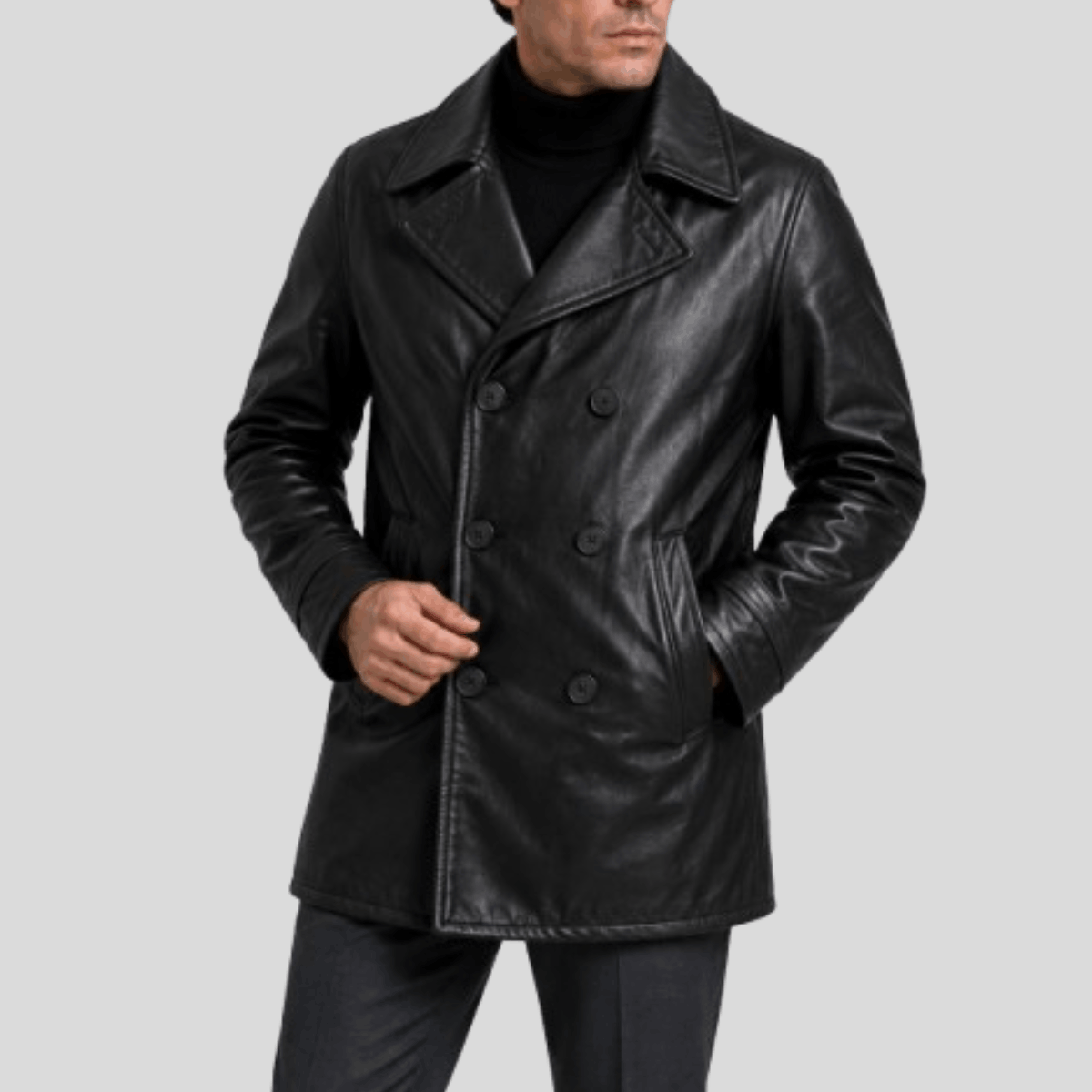 Men's Sheepskin Leather Peacoat Jacket