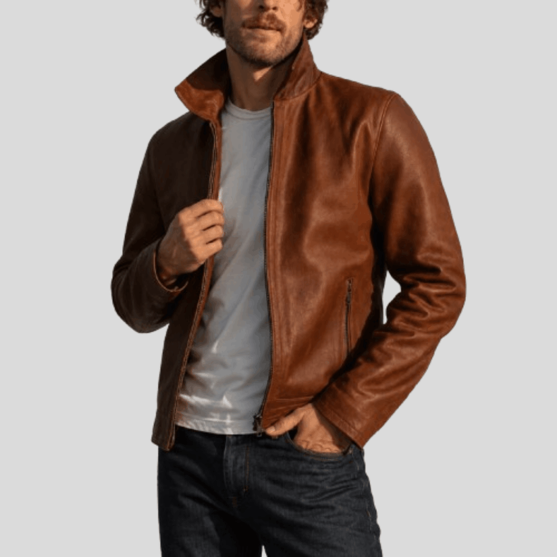 Men's Vintage Waxed Leather Riding Jacket - Brown