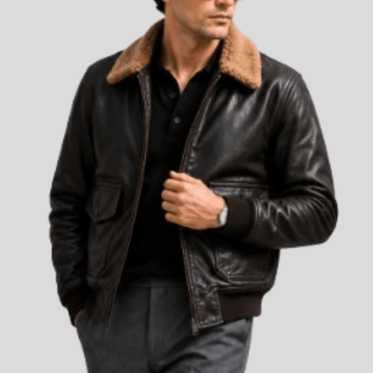 Men's Vintage Aviator Sheepskin Leather Flight Bomber Jacket