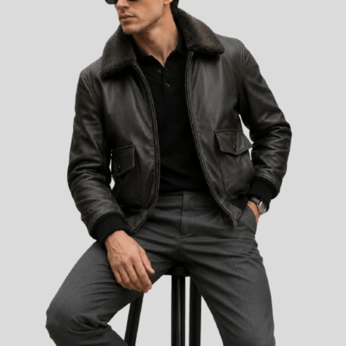 Men's Shadow sheepskin Leather Aviator Bomber Jacket