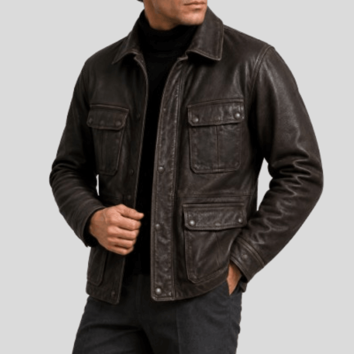 Men's Vintage Stonewashed Leather Motorcycle Jacket
