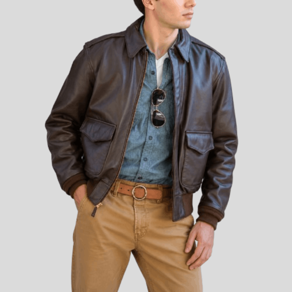 Men's Classic Cowhide Leather Flight Jacket