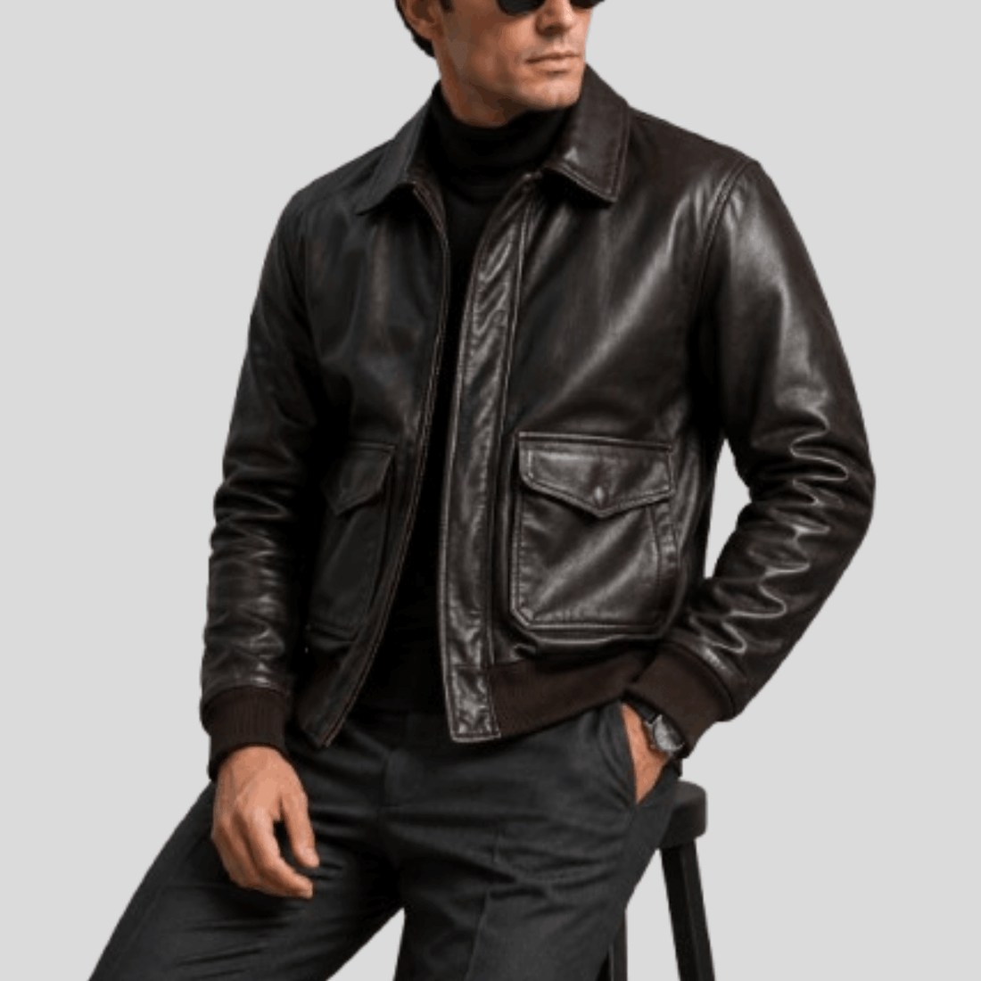 Men's Heritage Sheepskin Leather Flight Bomber Jacket - Brown