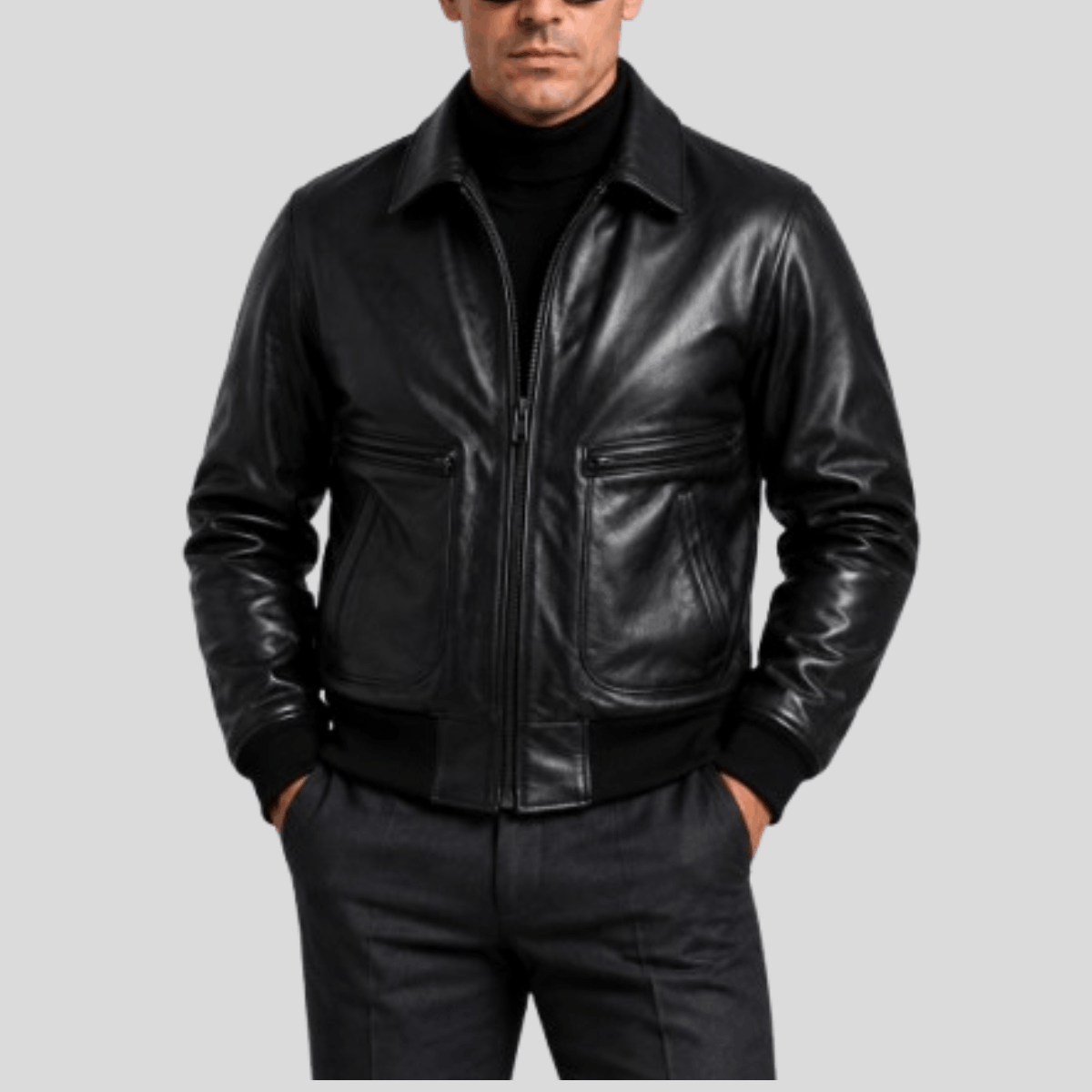 Men's Vintage Sheepskin Leather Flight Bomber Jacket