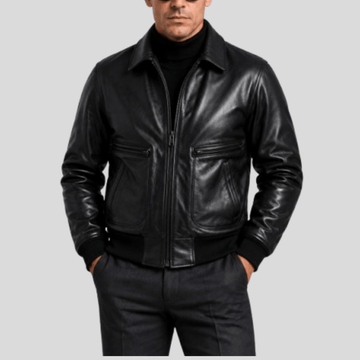 Men's Vintage Sheepskin Leather Flight Bomber Jacket