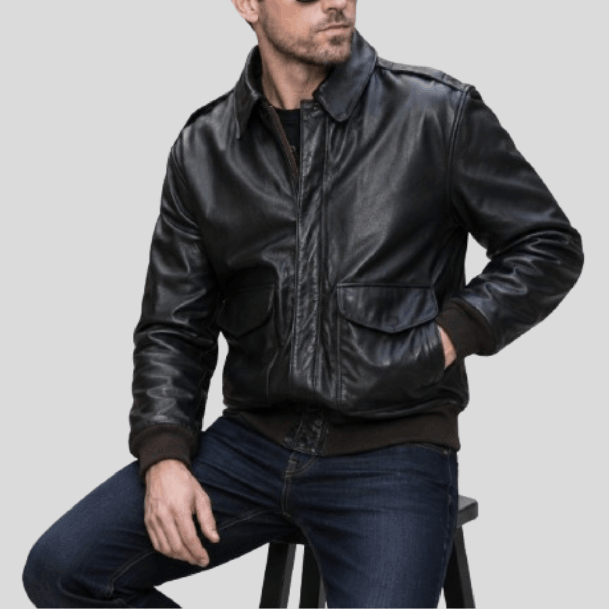 Men's Classic  sheepskin Leather Flight Jacket