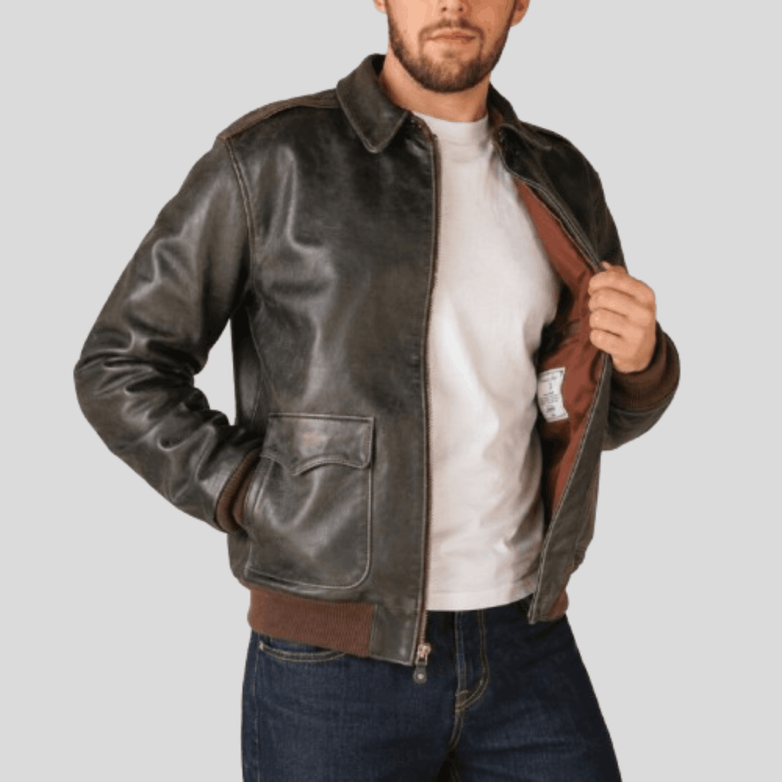 Men's Vintage Cowhide Leather Flight Bomber Jacket - Brown