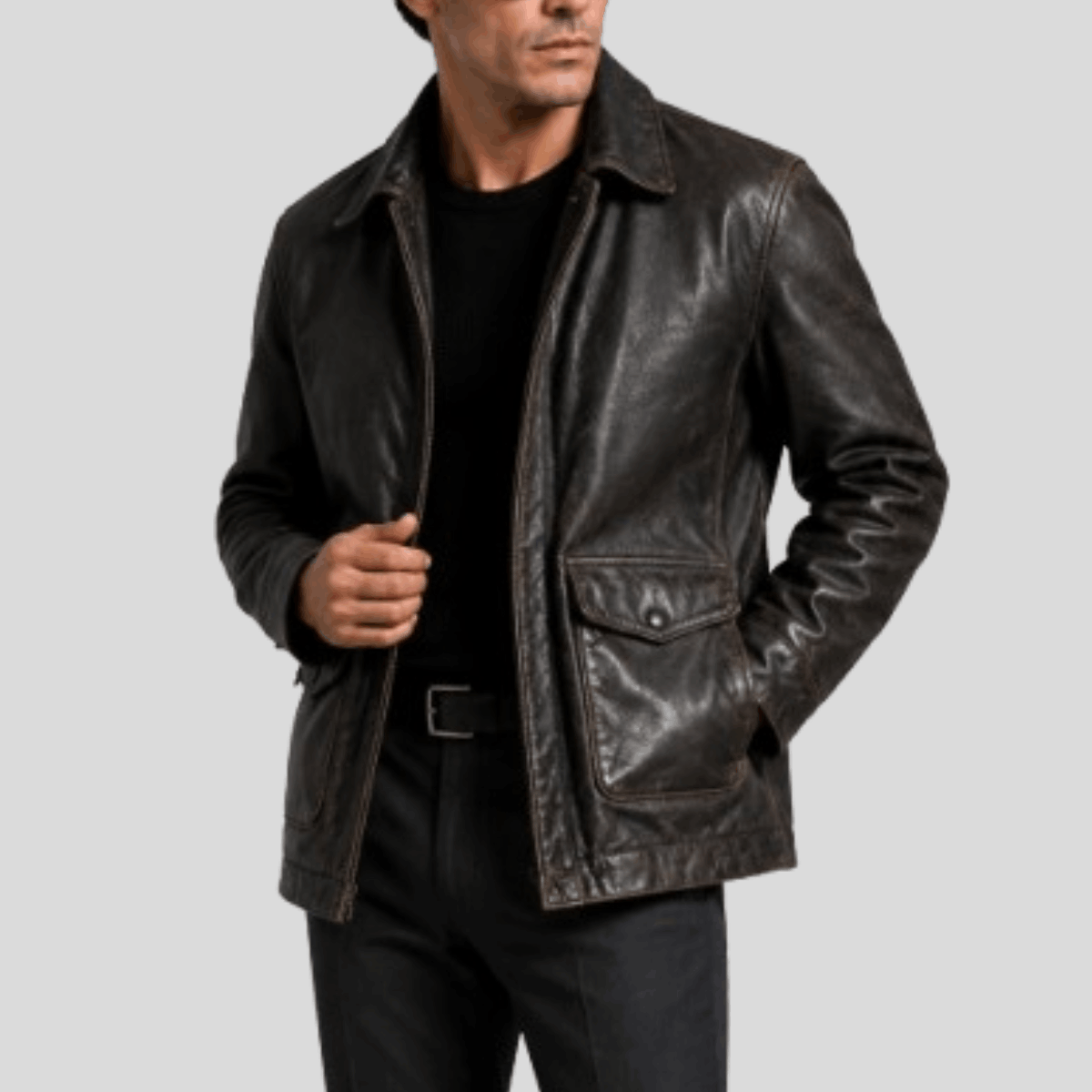 Men's Vintage Sheepskin Leather Workwear Jacket