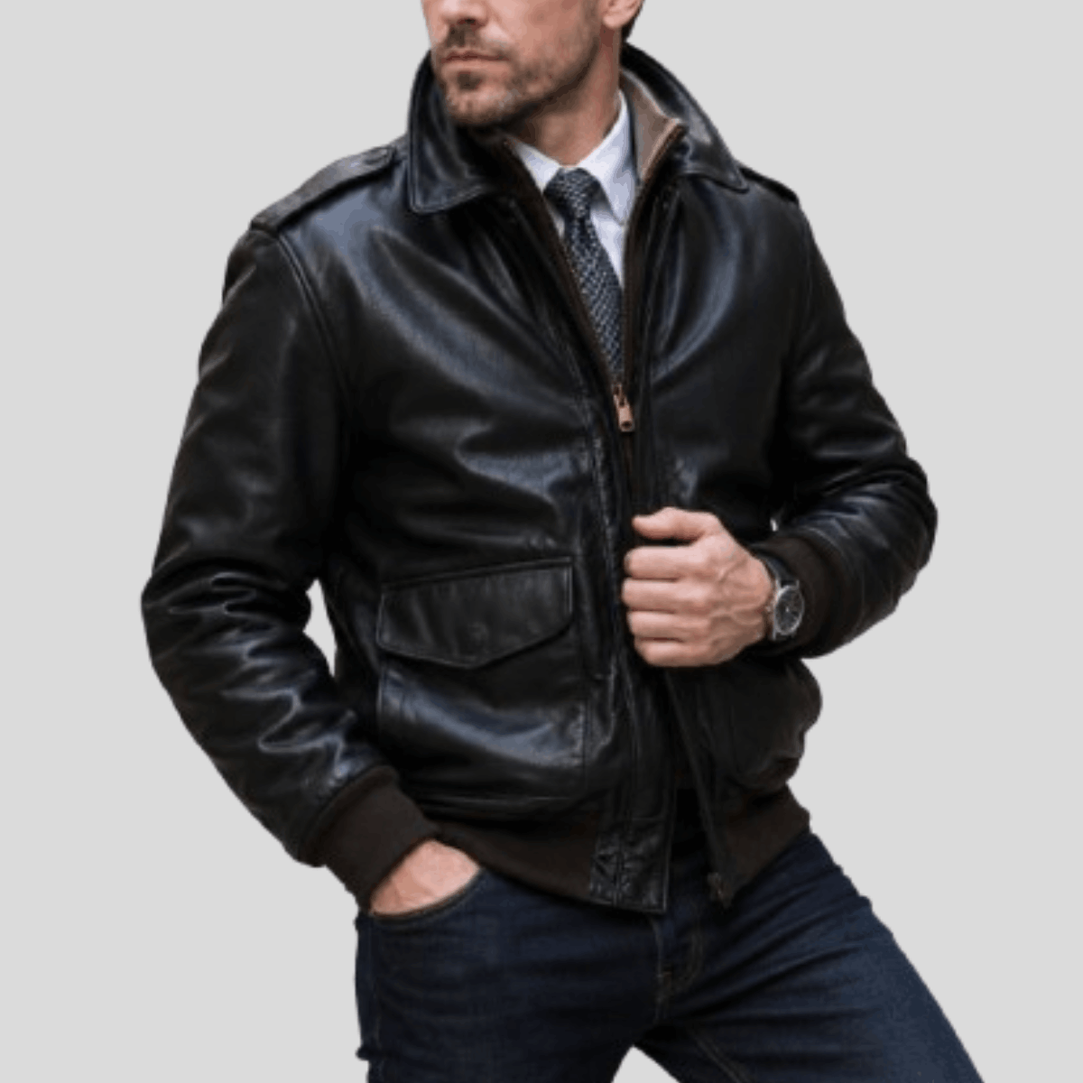 Men's Classic  sheepskin Leather Flight Jacket