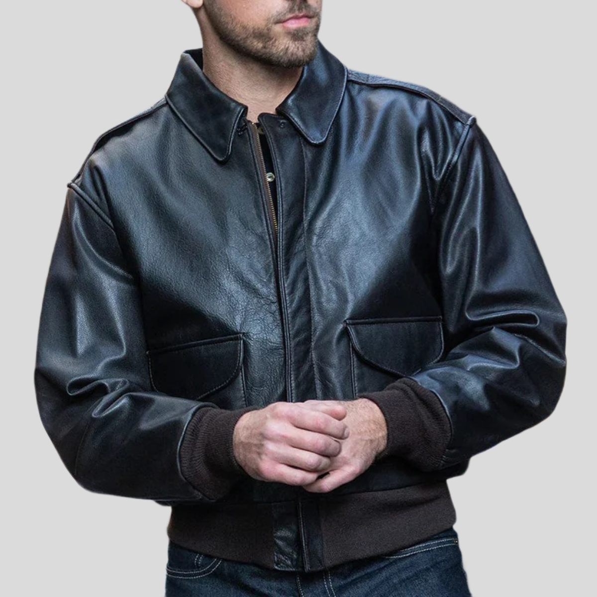 Men's Classic  sheepskin Leather Flight Jacket
