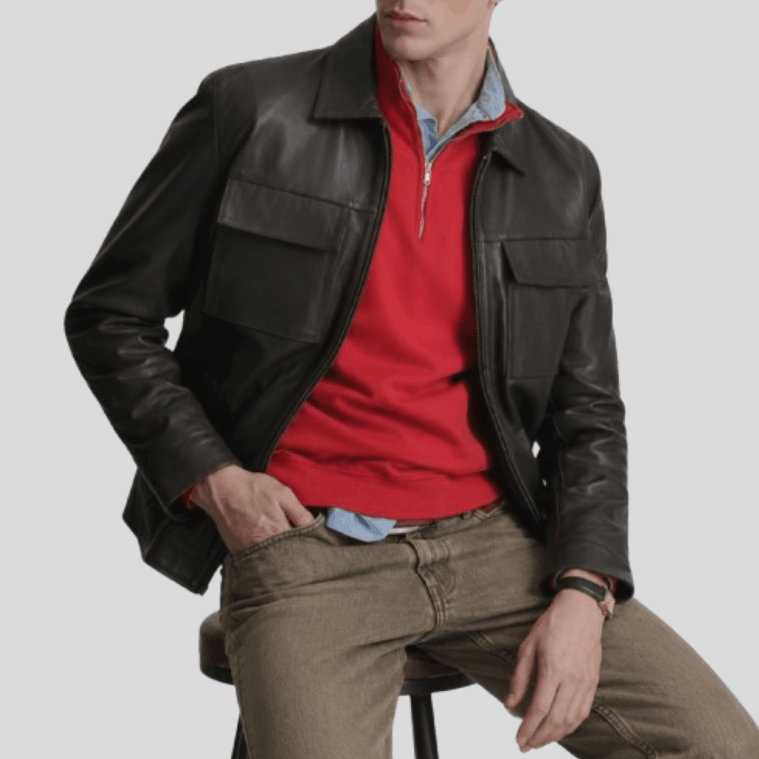 Men's Emerson Leather Zip Shirt Jacket - Black