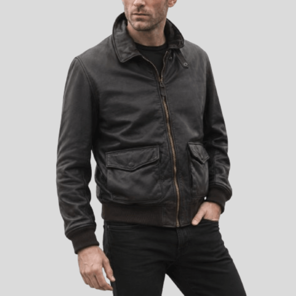 Men's Military Leather Tanker Jacket