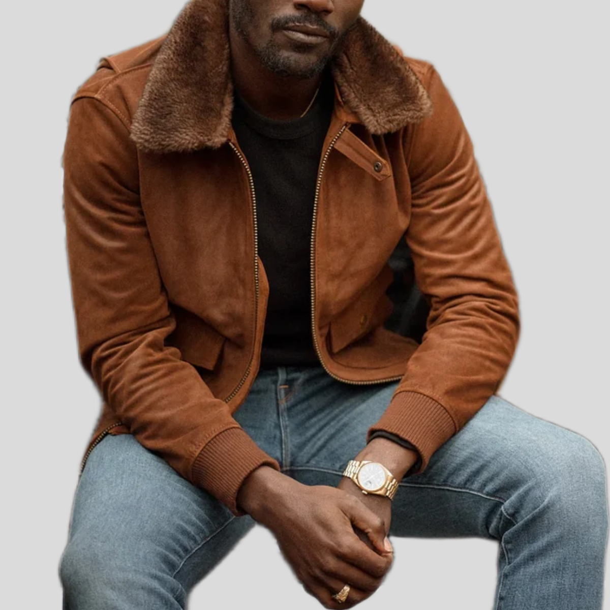 Men's Waxed Flesh Leather Bomber Jacket