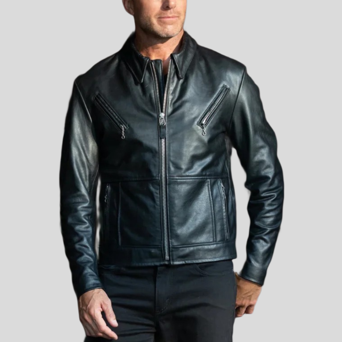 Men's Victory Rider Cowhide Leather Moto Jacket - Black