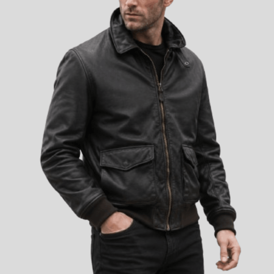 Men's Military Leather Tanker Jacket - Brown